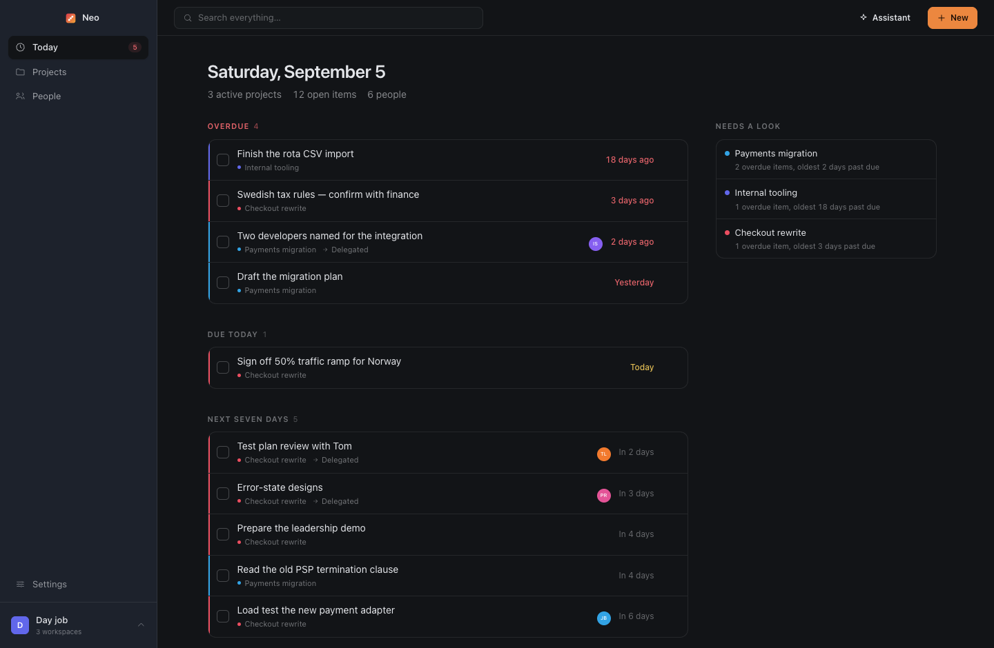 Today in dark mode